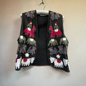 Passports of Pier 1 Imports Women's Vintage Vest Embroidered Animal Black Small